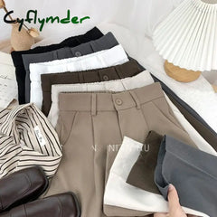 Cyflymder Fashion Elastic High Waist Pants Women Spring Casual Loose Solid Straight Trouser Office