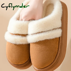 Cyflymder Fashion Fluffy Plush Thick Bottom Slippers New Winter Womens Thicken Warm Slippers Casual Indoor Indoor