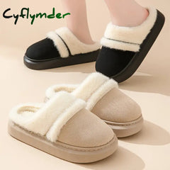 Cyflymder Fashion Fluffy Plush Thick Bottom Slippers New Winter Womens Thicken Warm Slippers Casual Indoor Indoor