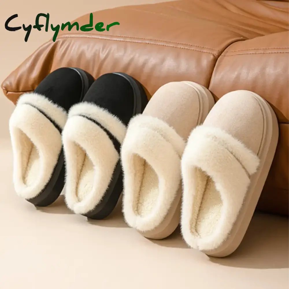 Cyflymder Fashion Fluffy Plush Thick Bottom Slippers New Winter Womens Thicken Warm Slippers Casual Indoor Indoor