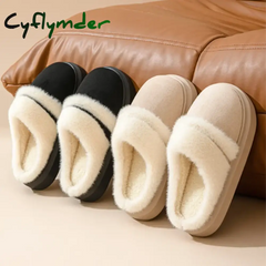 Cyflymder Fashion Fluffy Plush Thick Bottom Slippers New Winter Womens Thicken Warm Slippers Casual Indoor Indoor
