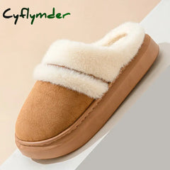 Cyflymder Fashion Fluffy Plush Thick Bottom Slippers New Winter Womens Thicken Warm Slippers Casual Indoor Indoor