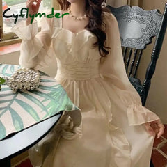 Cyflymder Fashion French Style Spring Autumn New Women’s Solid Square Neck Patchwork Folds