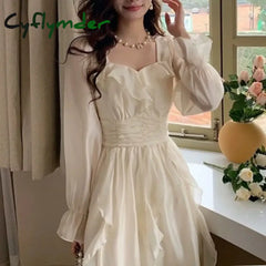 Cyflymder Fashion French Style Spring Autumn New Women’s Solid Square Neck Patchwork Folds