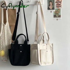 Cyflymder Fashion Handbag Female Canvas Casual Tote Student Shoulder Bag Solid Color Messenger Bags