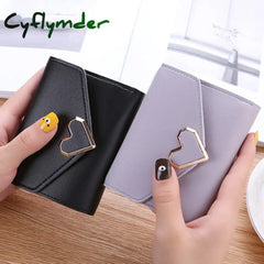 Cyflymder Fashion Heart Hasp Women Short Wallet Coin Pouch Solid Color Large Capacity Credit Card Holder Card Wallets