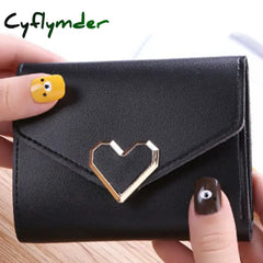 Cyflymder Fashion Heart Hasp Women Short Wallet Coin Pouch Solid Color Large Capacity Credit Card Holder Card Wallets