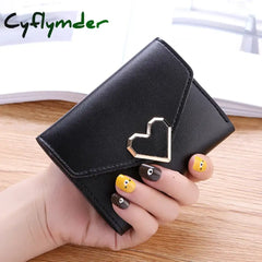 Cyflymder Fashion Heart Hasp Women Short Wallet Coin Pouch Solid Color Large Capacity Credit Card Holder Card Wallets