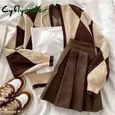 Cyflymder Fashion Hot Girl Knitting Suit Sling Sweater Cardigan Coat Autumn Winter Pleated Short Skirt Sweet Elegant