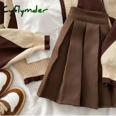 Cyflymder Fashion Hot Girl Knitting Suit Sling Sweater Cardigan Coat Autumn Winter Pleated Short Skirt Sweet Elegant