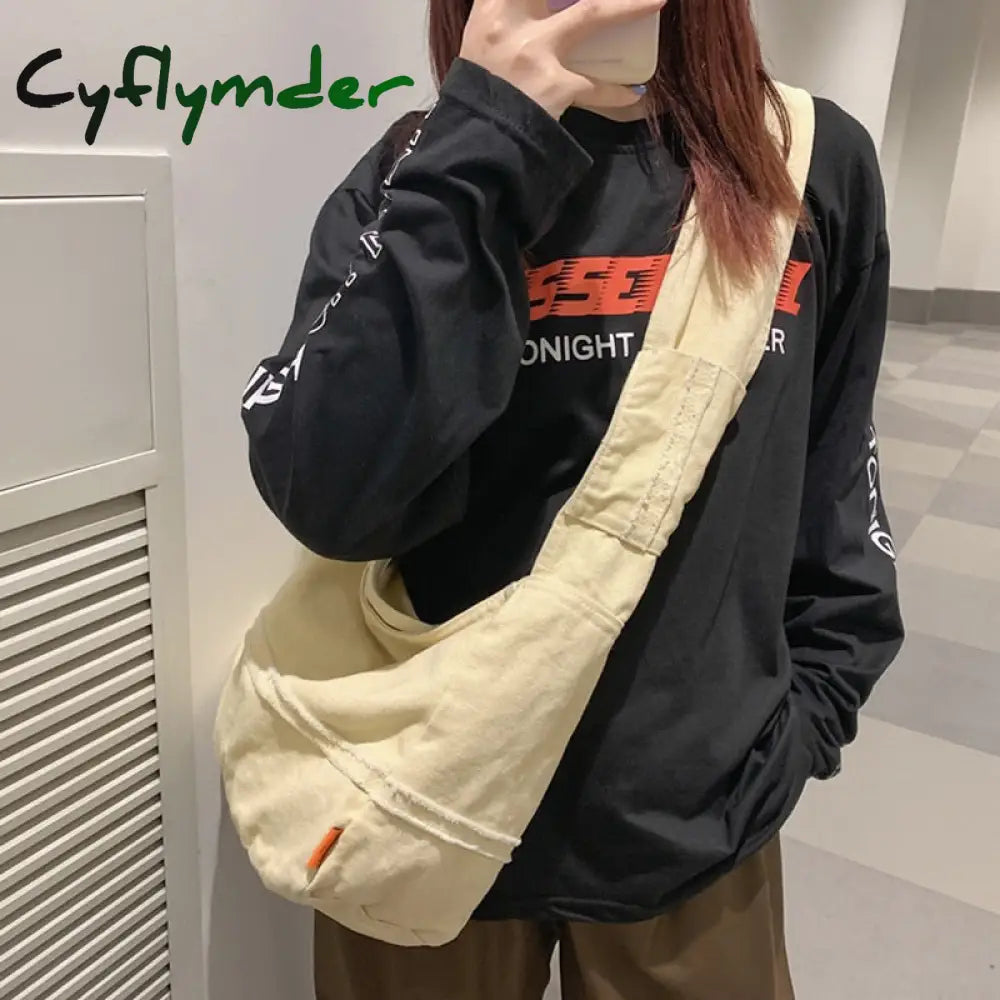 Cyflymder Fashion Ladies Messenger Bag Large Capacity Shopping Unisex Canvas Student Shoulder Solid