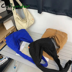 Cyflymder Fashion Ladies Messenger Bag Large Capacity Shopping Unisex Canvas Student Shoulder Solid