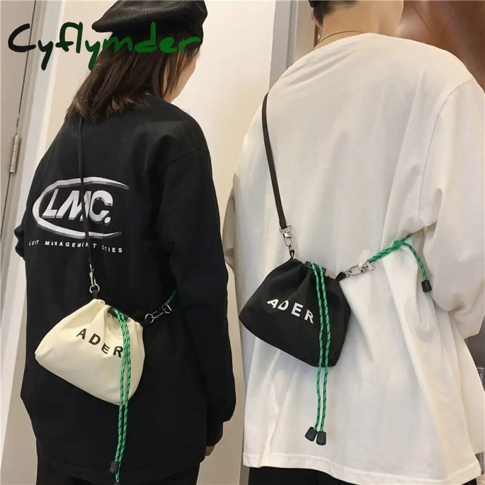 Cyflymder Fashion Letter Printing Mini Crossbody Bag For Women Black White Canvas Couple Small