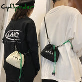 Cyflymder Fashion Letter Printing Mini Crossbody Bag For Women Black White Canvas Couple Small
