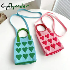 Cyflymder Fashion Love Knitted Handbag Crossbody Bags Korean Female Woven Tote Messenger Bag Women