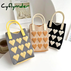 Cyflymder Fashion Love Knitted Handbag Crossbody Bags Korean Female Woven Tote Messenger Bag Women