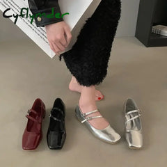 Cyflymder Fashion Medium Heeled Mary Jane Single Shoes for Women Retro Thick Heel Ballet Shoes Cross Buckle Shallow
