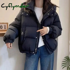 Cyflymder Fashion Parkas Jacket Women’s Korean New Autumn Winter Loose Hooded Thicken Warm Down Cotton Padded Short