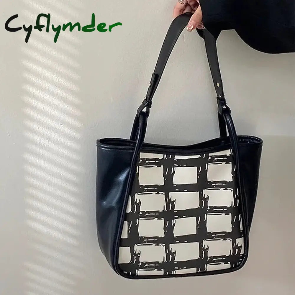 Cyflymder Fashion Plaid Design Women’s Tote Bag Large Capacity Ladies Travel Shopping Shoulder