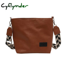 Cyflymder Fashion Pu Leather Shoulder Bucket Bag Simple Solid Color Messenger Plaid Pattern Strap