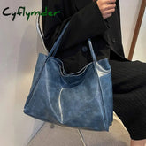 Cyflymder Fashion PU Tote Bag Vintage All-match Large Capacity Commuting Bag Shoulder Bag Daily Life Shopping Bag BLACK
