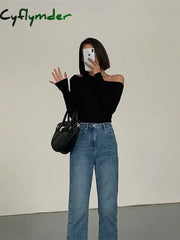 Fashion Skew Collar Off-shoulder Long-sleeved T-shirts Women Spring New Solid Slim Fit Crop Top Sexy Hollow Out Tees Shirts Cyflymder