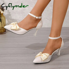 Cyflymder Fashion Solid Color High Heels Women’s Summer New Bowtie Sexy One Word Buckle Casual Comfortable Shoes Women