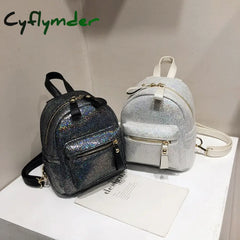 Cyflymder Fashion Sparkles Women Backpack Small Pu Leather Lady Shoulder Crossbody Bags Girl