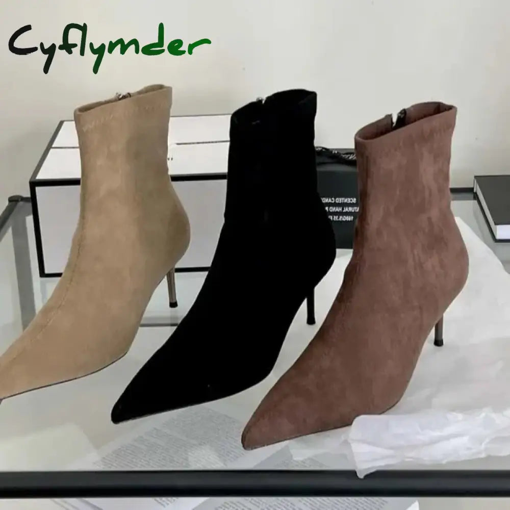 Cyflymder Fashion Spring Autumn Sexy High Heels Pointed Toe Ankle Boots Woman Nightclub Party Shoes Zipper Short Booties