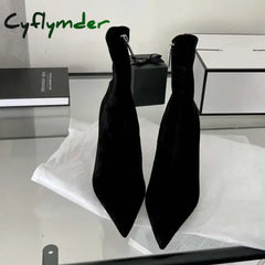 Cyflymder Fashion Spring Autumn Sexy High Heels Pointed Toe Ankle Boots Woman Nightclub Party Shoes Zipper Short