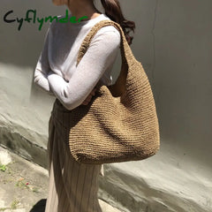 Cyflymder Fashion Straw Women Shoulder Bags Paper Woven Female Handbags Large Capacity Summer Beach