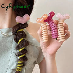 Cyflymder Fashion Sweet Heart Telephone Wire Line Elastic Rubber Braided elegant Hair Rope Tie For Women Girls Wedding