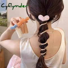 Cyflymder Fashion Sweet Heart Telephone Wire Line Elastic Rubber Braided elegant Hair Rope Tie For Women Girls Wedding