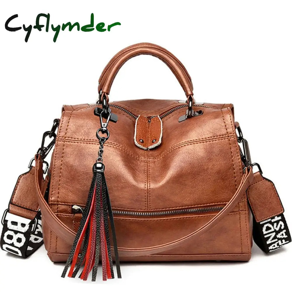Cyflymder Fashion Tassel Women Handbag Leather Shoulder Bags Famous Brand Designer Ladies Casual