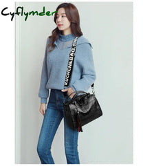 Cyflymder Fashion Tassel Women Handbag Leather Shoulder Bags Famous Brand Designer Ladies Casual