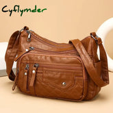 Cyflymder Fashion Trend Four Seasons Soft Leather Multi layer Multi pocket Car Seam Multi layer Single shoulder