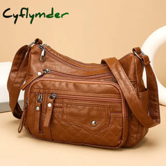 Cyflymder Fashion Trend Four Seasons Soft Leather Multi layer Multi pocket Car Seam Multi layer Single shoulder