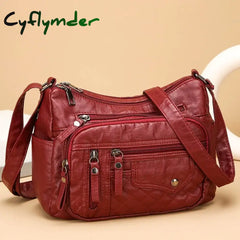 Cyflymder Fashion Trend Four Seasons Soft Leather Multi layer Multi pocket Car Seam Multi layer Single shoulder