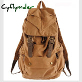 Cyflymder Fashion Vintage Leather Military Canvas Backpack Men’s School Bag Drawstring Women
