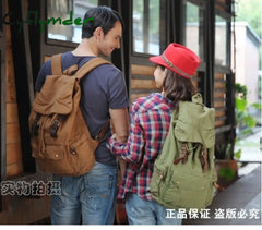 Cyflymder Fashion Vintage Leather Military Canvas Backpack Men’s School Bag Drawstring Women