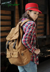 Cyflymder Fashion Vintage Leather Military Canvas Backpack Men’s School Bag Drawstring Women