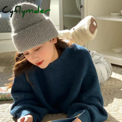 Cyflymder Fashion Warm Skullies Angola Rabbit Fur Winter Knitted Beanies Women Cap Female Ski Outdoor Warm Cashmere