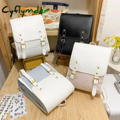 Cyflymder Fashion Woman Backpack Pu Leather Preppy Style School Bags For Teenagers Girls Simple