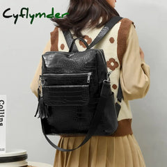 Cyflymder Fashion Woman Backpack Pu Leather Women’s Alligator School Backpacks For Teenage Girls