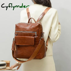 Cyflymder Fashion Woman Backpack Pu Leather Women’s Alligator School Backpacks For Teenage Girls