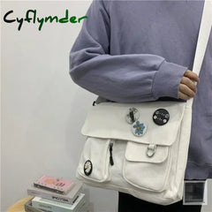 Cyflymder Fashion Women Canvas Shoulder Bags for Youth Casual Ladies Large Capacity Crossbody Bags Solid Handbags