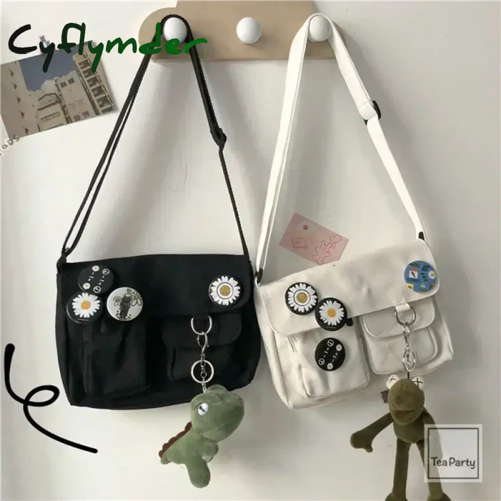Cyflymder Fashion Women Canvas Shoulder Bags for Youth Casual Ladies Large Capacity Crossbody Bags Solid Handbags
