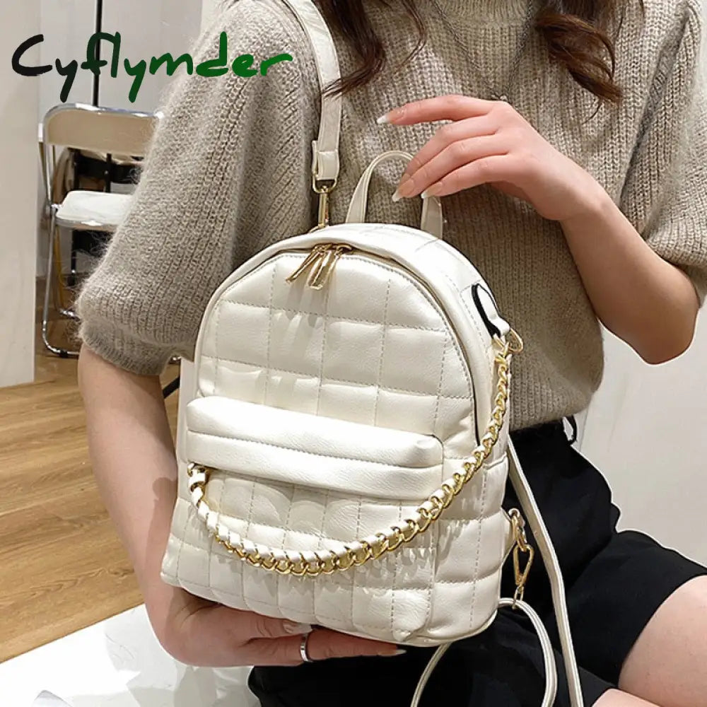 Cyflymder Fashion Women Leather Luxury Backpack Chain Teenage Girls Shoulder Bag New Designer