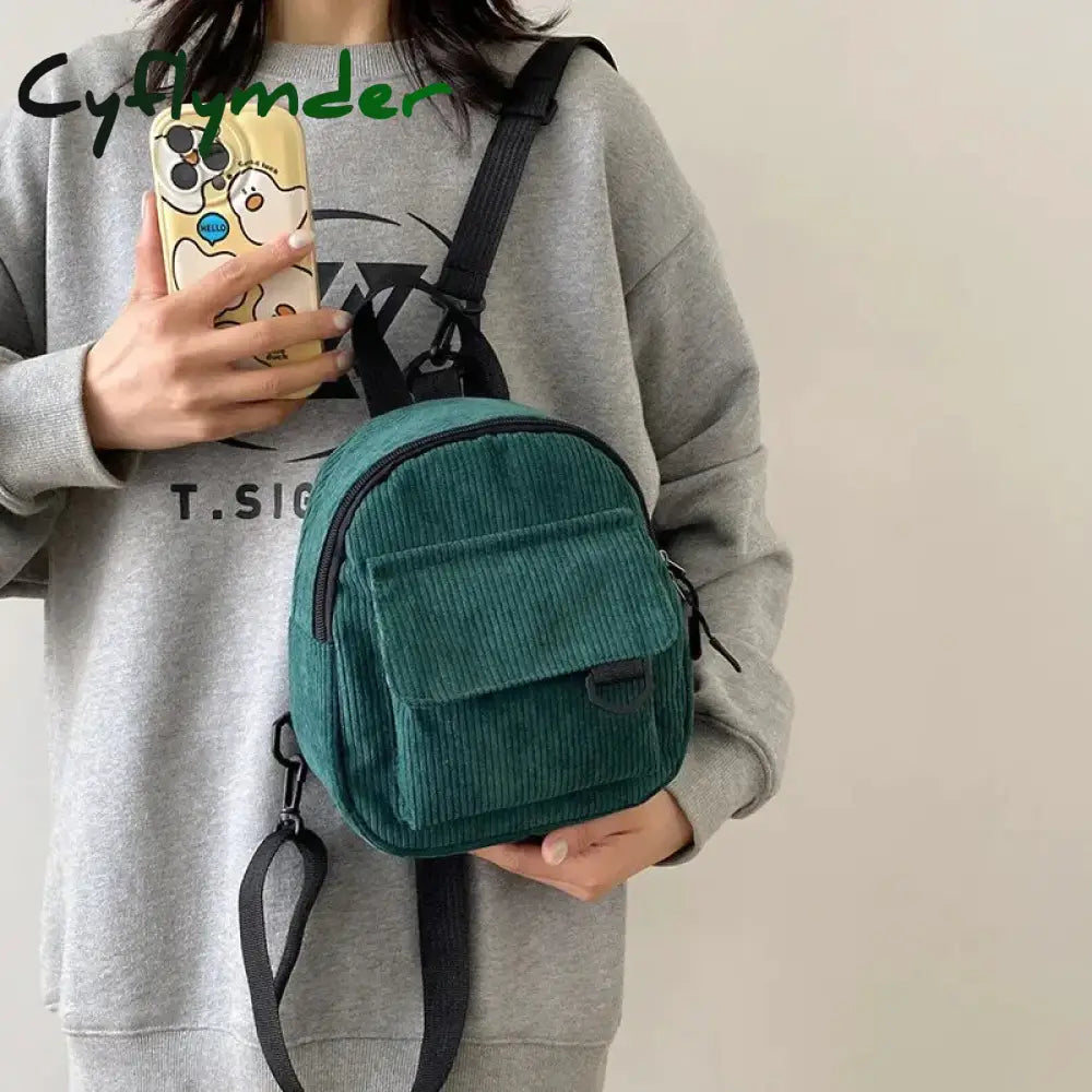 Cyflymder Fashion Women Mini Backpack Solid Color Corduroy Small Backpacks Simple Casual Student