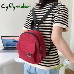Cyflymder Fashion Women Mini Backpack Solid Color Corduroy Small Backpacks Simple Casual Student